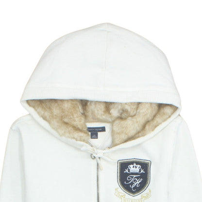 Tommy Hilfiger Womens White Faux Fur Lined Half Zip Hoodie Size L