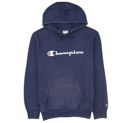 Champion Men's Blue Pullover Hoodie L Athletic Logo Fleece