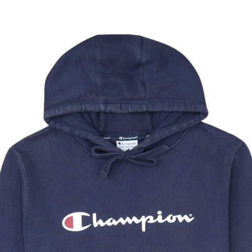 Champion Men's Blue Pullover Hoodie L Athletic Logo Fleece