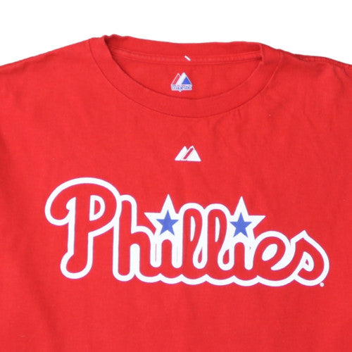 Majestic Men's Red Phillies XL Graphic Print Baseball T-Shirt