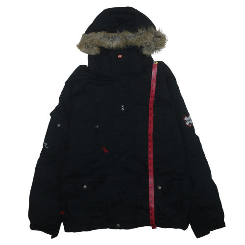 Quiksilver Men's Black Fur Hood Winter Parka Jacket Size M