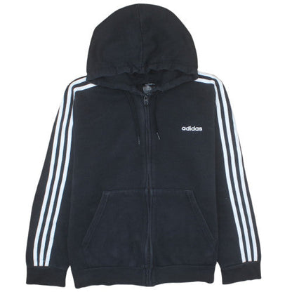 Adidas Men Black XL Full Zip Hoodie with Logo and Stripes
