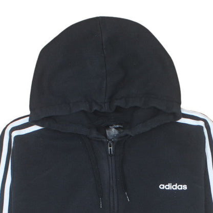 Adidas Men Black XL Full Zip Hoodie with Logo and Stripes