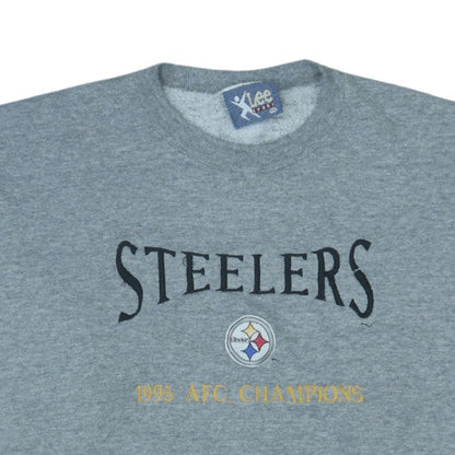 Lee Sport Men’s Grey 2XL Pullover Sweatshirt Embroidered Steelers 1995