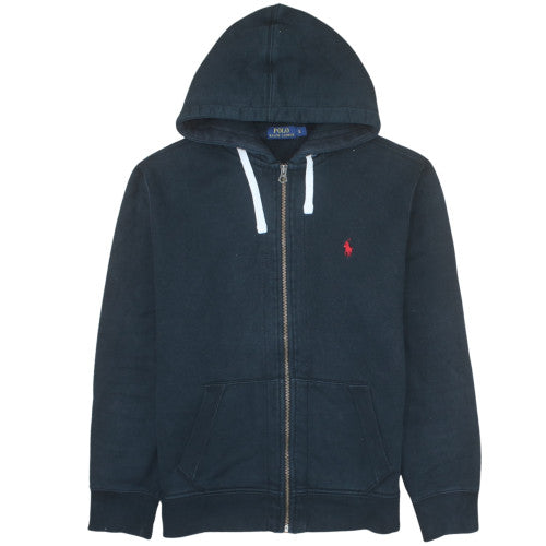 Ralph Lauren Men's Black Full Zip Hoodie L Logo Fleece Sweatshirt