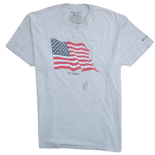 Columbia Mens Grey 2XL Patriotic USA Flag Short Sleeve T-Shirt