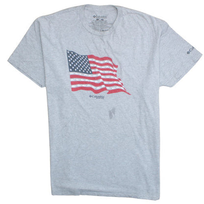 Columbia Mens Grey 2XL Patriotic USA Flag Short Sleeve T-Shirt