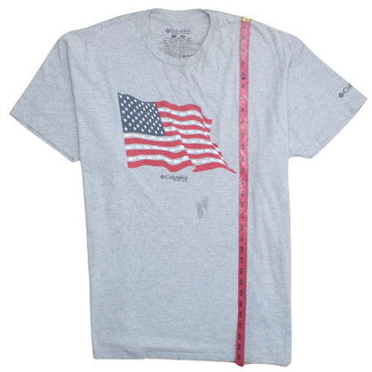 Columbia Mens Grey 2XL Patriotic USA Flag Short Sleeve T-Shirt