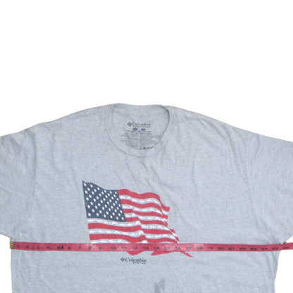 Columbia Mens Grey 2XL Patriotic USA Flag Short Sleeve T-Shirt