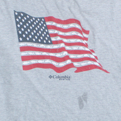 Columbia Mens Grey 2XL Patriotic USA Flag Short Sleeve T-Shirt