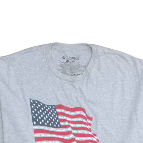 Columbia Mens Grey 2XL Patriotic USA Flag Short Sleeve T-Shirt