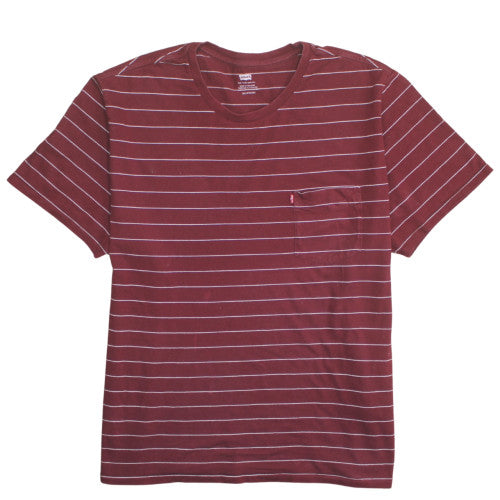 Levi's Men's Burgundy Striped 3XL Crew Neck Cotton T-Shirt