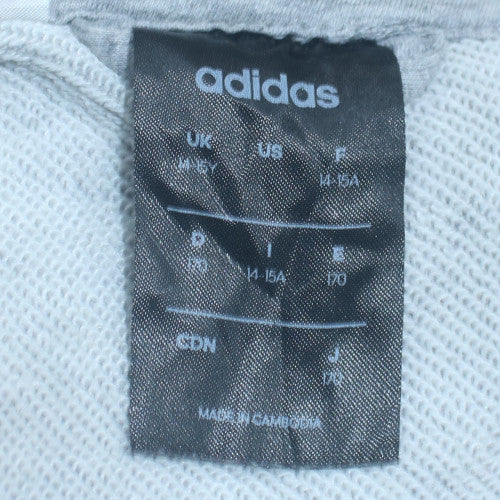 adidas Boys Grey Full Zip Hoodie 14-15 Years Cotton Blend Hooded Sweatshirt