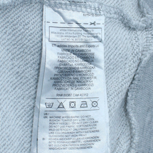 adidas Boys Grey Full Zip Hoodie 14-15 Years Cotton Blend Hooded Sweatshirt