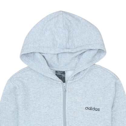 adidas Boys Grey Full Zip Hoodie 14-15 Years Cotton Blend Hooded Sweatshirt