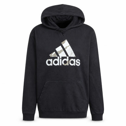 Front view of Adidas Men's Black Pullover Hoodie M - Sports Fleece Sweatshirt