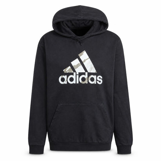 Front view of Adidas Men's Black Pullover Hoodie M - Sports Fleece Sweatshirt