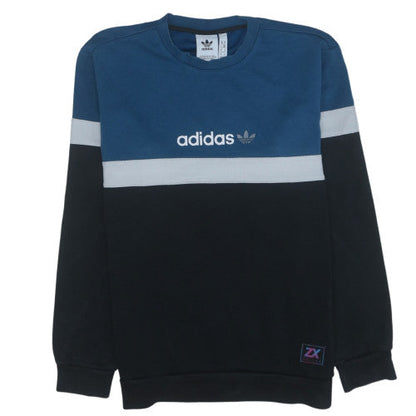 Adidas Men's Blue Colour Block Crew Neck Sweatshirt Size M