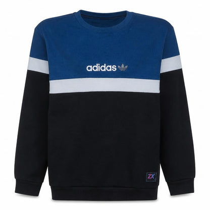 Adidas Men's Blue Colour Block Crew Neck Sweatshirt Size M