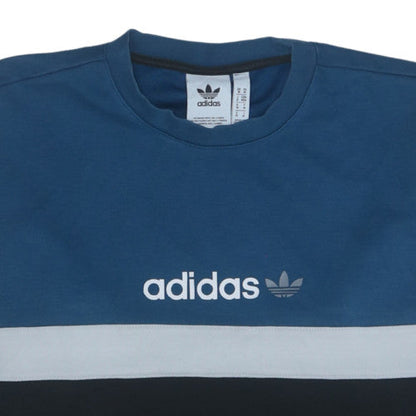 Adidas Men's Blue Colour Block Crew Neck Sweatshirt Size M