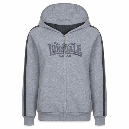 Front view of Lonsdale London Grey Full Zip Hoodie Teens, size 12, Polyester Cotton