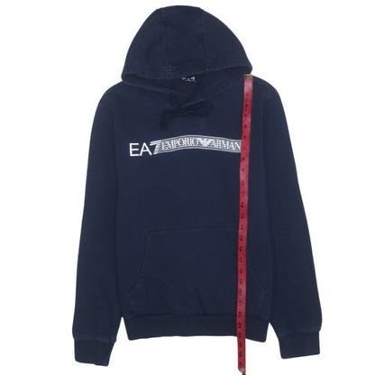 Emporio Armani EA7 Men's Blue Pullover Hoodie M Logo Fleece Sweatshirt