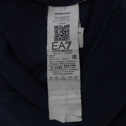 Emporio Armani EA7 Men's Blue Pullover Hoodie M Logo Fleece Sweatshirt