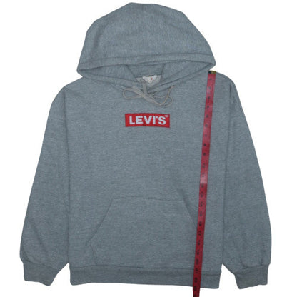 Levi's Men Grey Pullover Hoodie Medium Fleece Logo Sweatshirt