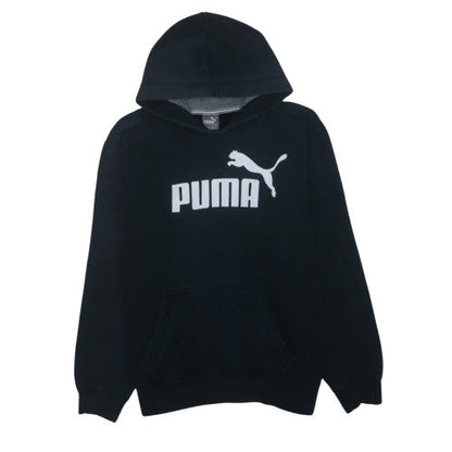 Puma Men Black Pullover Hoodie L Fleece Logo Sportswear