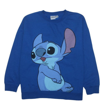 Disney Stitch Blue Pullover Sweatshirt Women 2XL Graphic Print Crew Neck