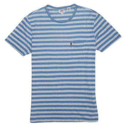 Levi's Men's Blue Striped Crew Neck Cotton T-Shirt Size M