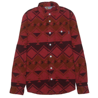 Carhartt Men's Red Aztec Geometric Cotton Long Sleeve Button-Up Shirt Size S