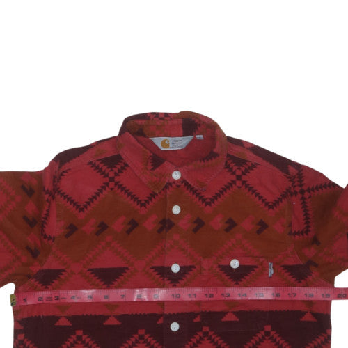 Carhartt Men's Red Aztec Geometric Cotton Long Sleeve Button-Up Shirt Size S