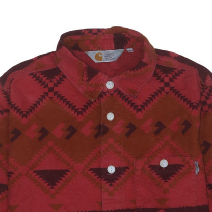 Carhartt Men's Red Aztec Geometric Cotton Long Sleeve Button-Up Shirt Size S