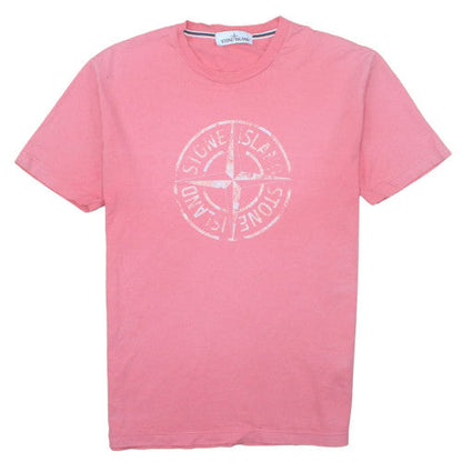 Stone Island Men’s Pink Logo Regular Fit Cotton T-Shirt M