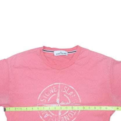 Stone Island Men’s Pink Logo Regular Fit Cotton T-Shirt M