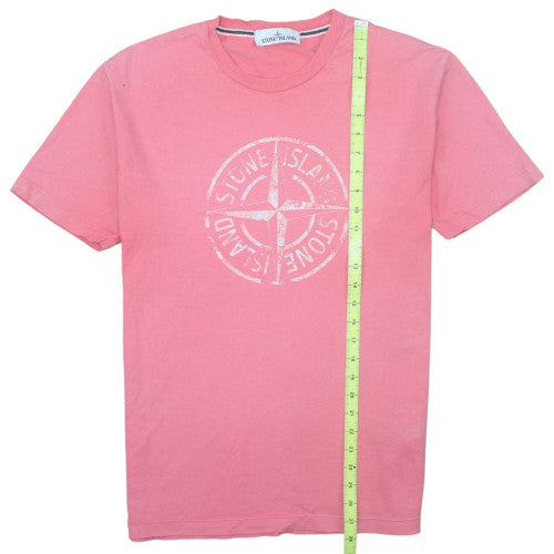 Stone Island Men’s Pink Logo Regular Fit Cotton T-Shirt M