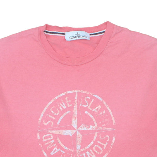 Stone Island Men’s Pink Logo Regular Fit Cotton T-Shirt M