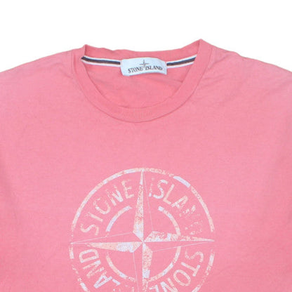 Stone Island Men’s Pink Logo Regular Fit Cotton T-Shirt M