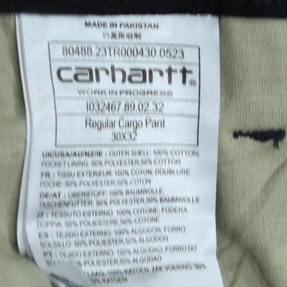 Carhartt Mens Black Cargo Trousers 30x32 Cotton Workwear
