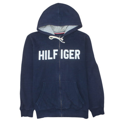 Tommy Hilfiger Men’s Blue Full Zip Hoodie L Logo Fleece Sweatshirt