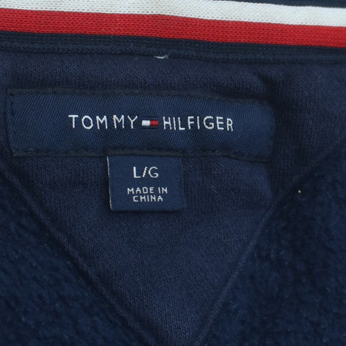 Tommy Hilfiger Men’s Blue Full Zip Hoodie L Logo Fleece Sweatshirt