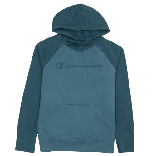 Champion Womens Teal Pullover Hoodie M Cotton Blend Logo Sweatshirt