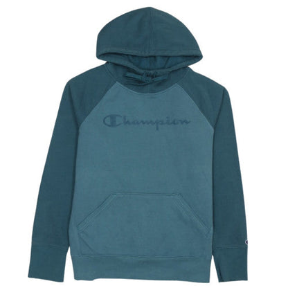 Champion Womens Teal Pullover Hoodie M Cotton Blend Logo Sweatshirt