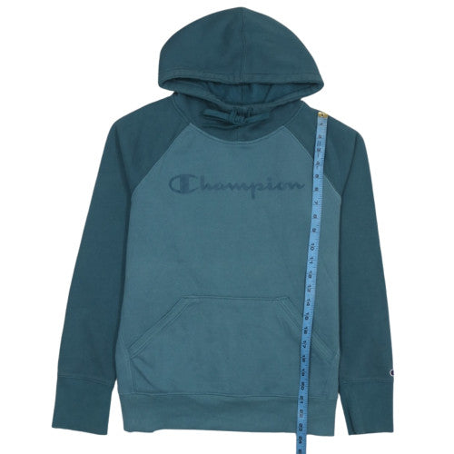 Champion Womens Teal Pullover Hoodie M Cotton Blend Logo Sweatshirt