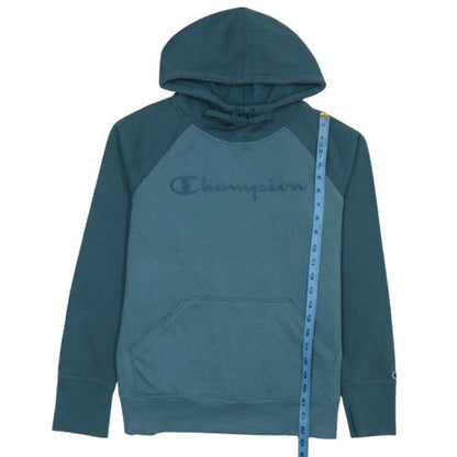 Champion Womens Teal Pullover Hoodie M Cotton Blend Logo Sweatshirt