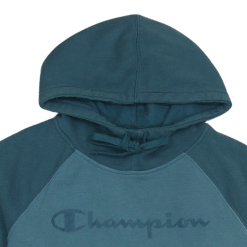 Champion Womens Teal Pullover Hoodie M Cotton Blend Logo Sweatshirt