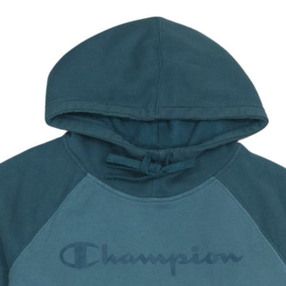 Champion Womens Teal Pullover Hoodie M Cotton Blend Logo Sweatshirt
