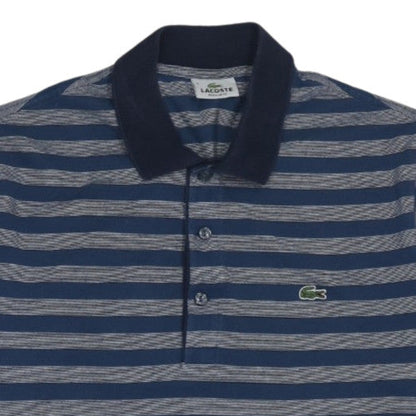 Lacoste Men Blue Striped Regular Fit Cotton Polo Shirt Size L