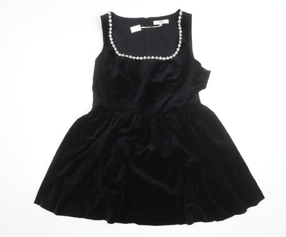 Marks and Spencer Women's Black Velvet Fit & Flare Beaded Dress Size 16